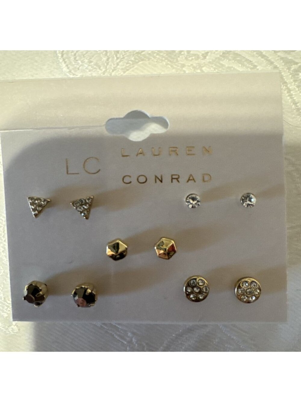 Lauren Conrad 10 PC Set Earrings Studs Silver Gold Tone Rhinestones Classic NEW